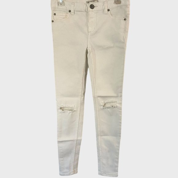 Free People Mid-Rise Skinny Jean Womens 26 White Denim Stretch Ripped Distressed - Picture 1 of 10